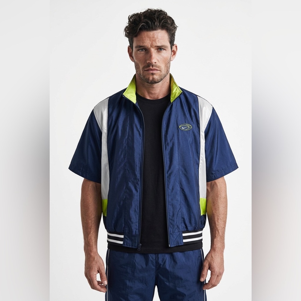 💥 VTG Nike Windbreaker Jacket 🌀 Blue & Volt ⚡️ Swoosh Zip Up Men’s L Retro 90s